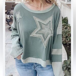 Angry Minnow Star Embellished Green Women's Sweatshirt